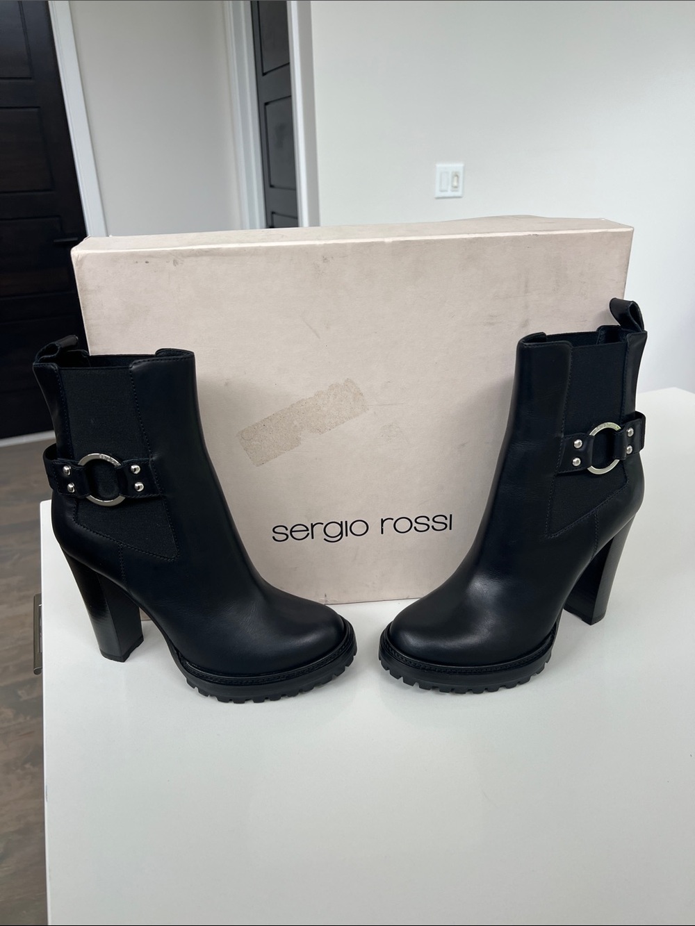 Sergio Rossi scarpe donna motor 090 black leather heeled booties ankle boots 37